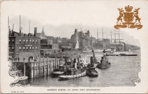 St. John New Brunswick Harbour Scene Steamer Tugboats Patriotic Postcard H55