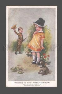 080592 WWI GIRL & SOLDIER w/ TERRIER by NASH vintage PC