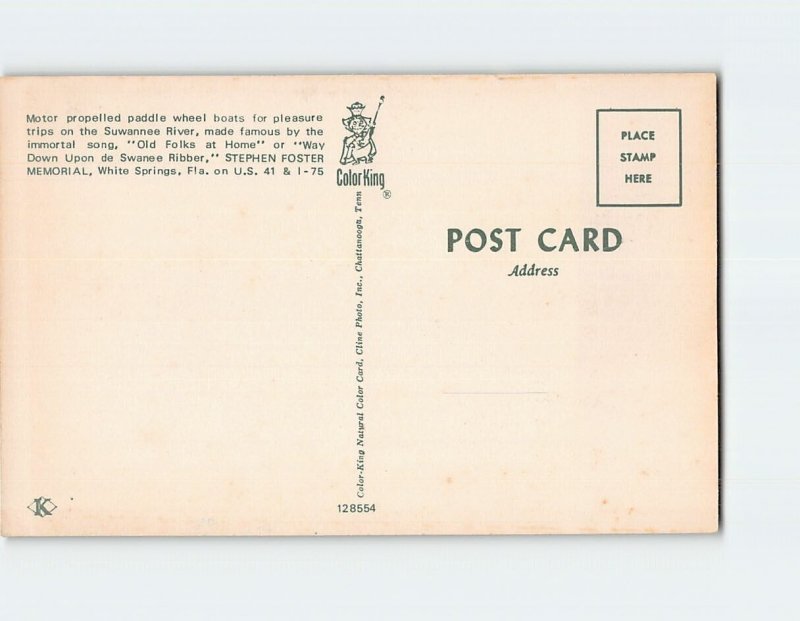 Postcard Motor propelled paddle wheel boats, Stephen Foster Memorial, Florida