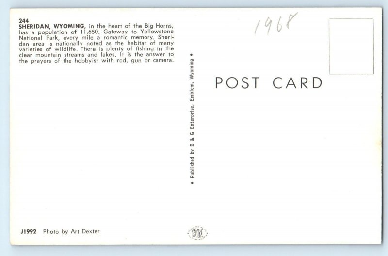 1960 Sheridan Wyoming Vintage Postcard Heart Big Horns Yellowstone National Park