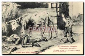 Old Postcard Our good peasants abnormal Childbirth! Cow