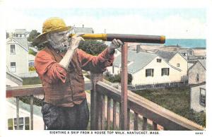 Nantucket MA Sighting A Ship From a House Top Postcard 