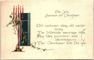 c1920 CHRISTMAS GREETINGS YULETIDE MESSAGE CANDLE MARQUETTE NE POSTCARD 39-290