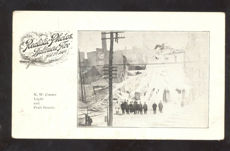 BALTIMORE MARYLAND DOWNTOWN 1904 FIRE DISATER LIGHT & PRATT STREETS POSTCARD