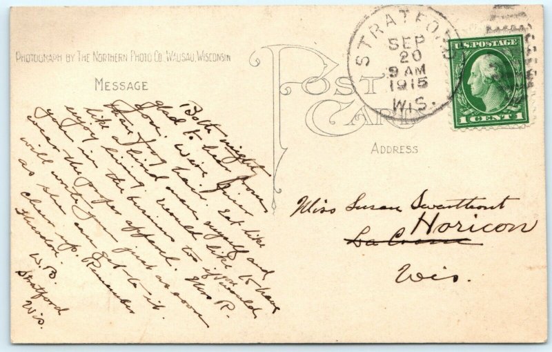 c1910 Stratford, Wis RPPC High School Brick Building Nice & Sharp Real Photo A21