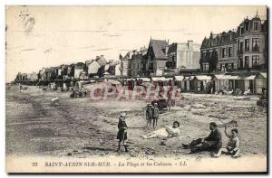 Old Postcard Saint Aubin Sur Mer Beach and Cabins