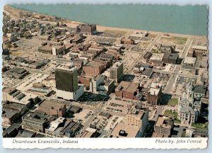 c1960 Evansville Indiana IN Vintage Postcard Downtown Aerial View Top Building