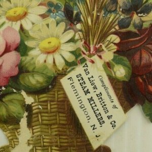 1880's-90's Die-Cut Basket Of Flowers Van Liew Britton Co. Steam Millers 7P