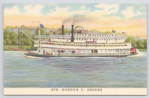 Transportation~Linen~STR Gordon C Greene~Triple Deck~US Flags~Cincinnati~Vintage