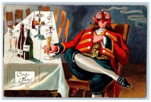 1907 Rich Man Enjoying Wine Cigarette Smoke Bridgeport CT Antique Postcard 