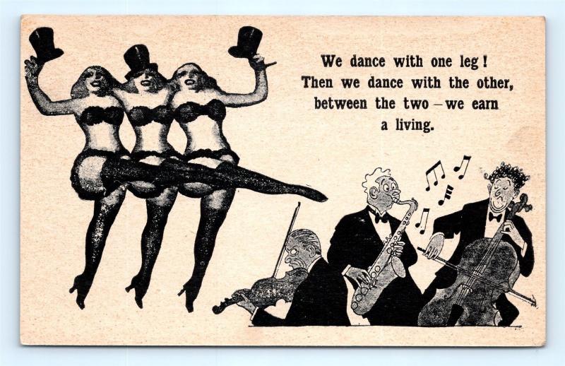 Postcard Risque Comic Burlesque Dance On Legs Earn Living Between Them J14