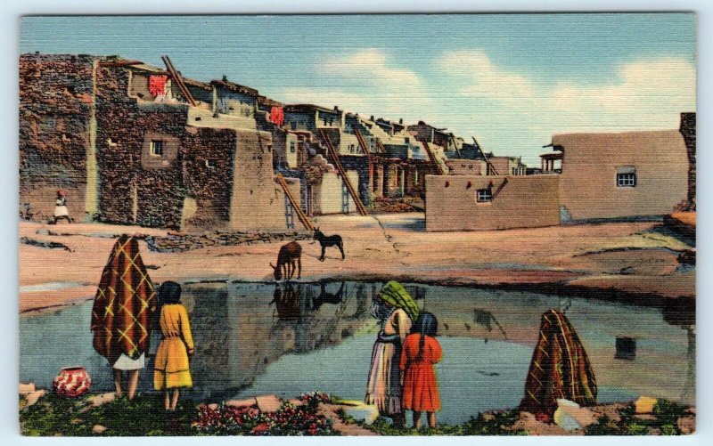 LAGUNA, NM ~ ACOMA PUEBLO c1940s Linen Native American Valencia County Postcard