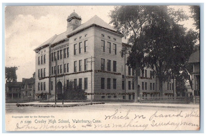 Waterbury Connecticut Postcard Crosby High School Exterior 1905 Vintage Antique