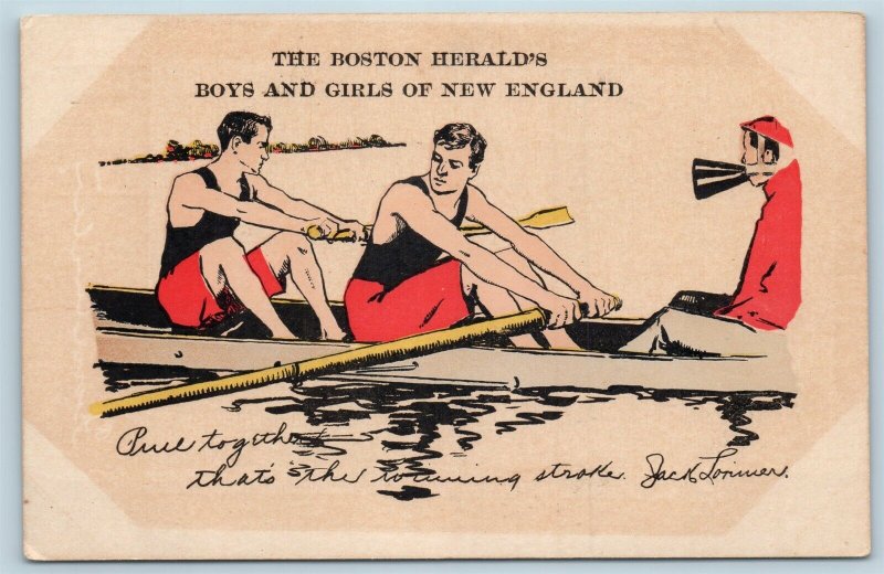  Postcard MA Boston Heralds Boys Girls New England Rowing Jack Lorimer Rowers T1