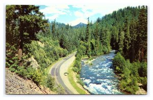 River & Highway In Cascade Mountains Pacific Northwest Oregon Scenic Postcard