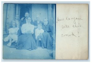 1906 Parnassus Pennsylvania PA, Cyanotype Family Picture RPPC Photo Postcard