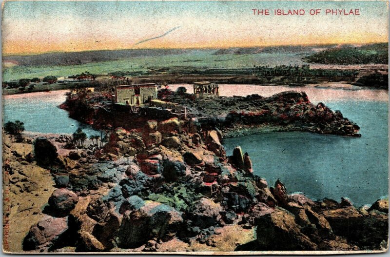 Vtg Island of Phylae Egypt Birdeyes View 1910s Postcard