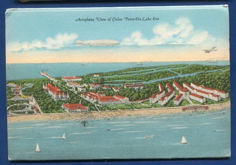 Sandusky Ohio oh Cedar Point Lake Erie Point on Lake postcard folder
