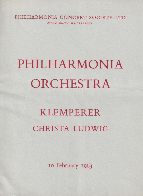 Otto Klemperer Beethoven London 1963 Classical Theatre Programme