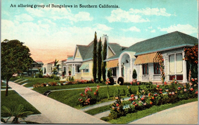 Vtg 1930's Alluring Group Of Bungalows In Southern California CA Linen Postcard