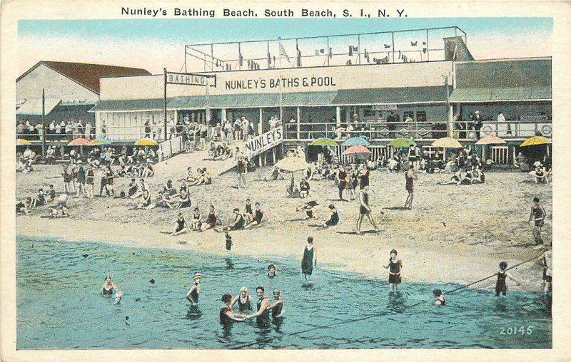 1920s Nunley's Bathing Beach SOUTH BEACH NEW YORK Postcard 3848