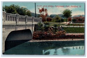 c1950 Arch Bridge Fairgrounds Park Lake Pond Views Rockford Illinois IL Postcard