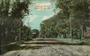 South Paris ME Pleasant St. Trolley c1910 Postcard