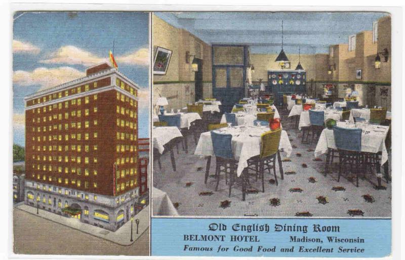 Old English Dining Room Belmont Hotel Madison Wisconsin postcard