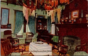 Postcard Interior of a Log Cabin at Palmer Park in Detroit, Michigan