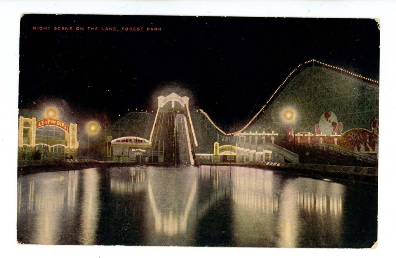 IL - Forest Park. Amusement Park, Lake at Night ca 1910