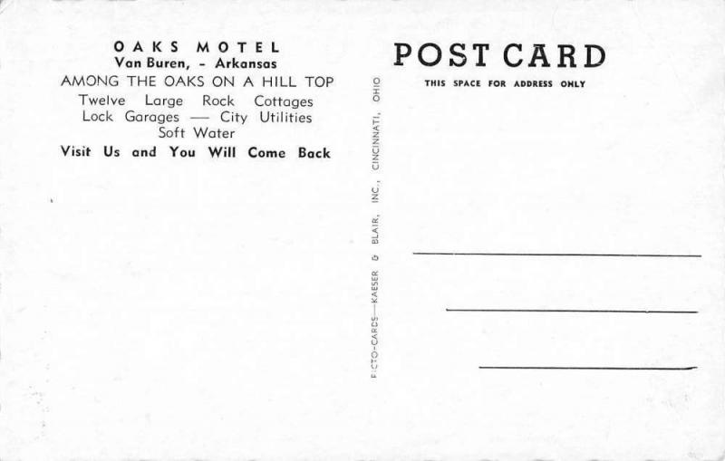 oaks motel  van buren arkansas L4398 antique postcard