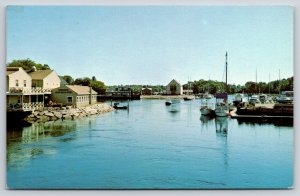 Kennebunkport Maine~River View~Houses~Dock~Sailboat~Reflection~1950s Postcard