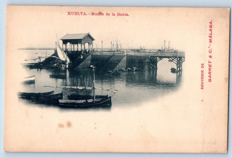 Huelva Andalusia Spain Postcard Boat on the Bay Pier c1905 Antique Unposted