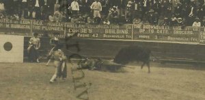 Brownsville TEXAS RP 1910 BULL FIGHT Fighting MATADOR Picador DEAD HORSE Gored