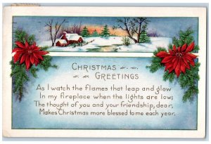 1922 Christmas Greetings Poem Pointessia Flowers Winter Snow Aurora IL Postcard 