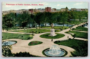 Boston MA~Birds Eye Panorama Public Garden~Fountain & Statue~PM 1912 Postcard