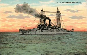 Circa 1908 U.S.S. Mississippi Battleship Divided Back Postcard