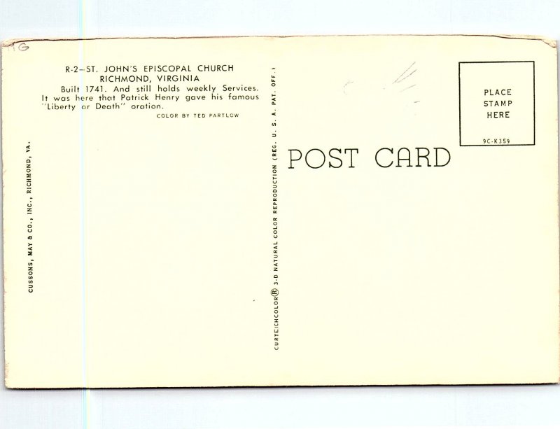 Postcard CHURCH SCENE Richmond Virginia VA AI5342