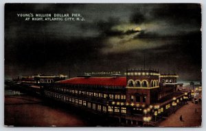 Young's Million Dollar Pier At Night Atlantic City New Jersey NJ Street Postcard