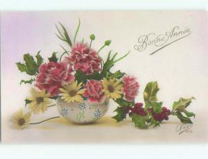 Very Old Foreign Postcard BEAUTIFUL FLOWERS SCENE AA4205