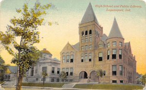 High School and Public Library Logansport, Indiana USA View Postcard Backing 