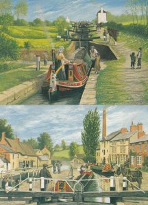 Grand Union Canal Boat at Leicester Stoke 2x Painting Postcard s