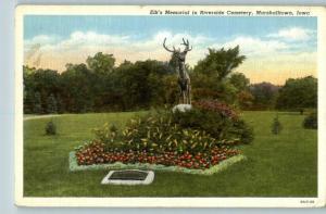 Linen Postcard-Cemetery Elk Memorial-Marshalltown,Iowa