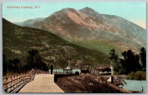 Kootenay Landing British Columbia Canada c1910 Postcard Train Tracks Dock Boat