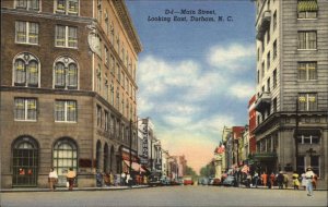 Durham North Carolina NC Main Street Scene Linen Vintage Postcard