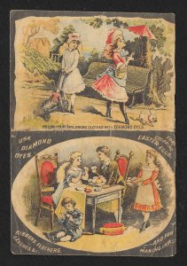 VICTORIAN TRADE CARD Diamond Dyes 2 Girls & Kids Dyeing Eggs