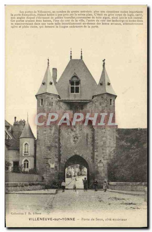 Old Postcard Villeneuve sur Yonne Gate outside Cote Sens