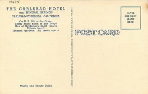 Carlsbad Hotel roadside by the Sea California 1940s Postcard Teich linen 12149