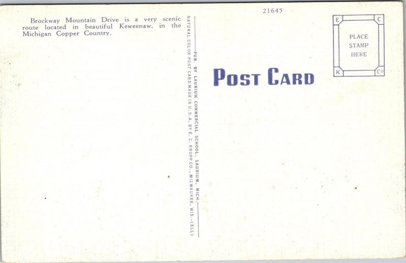 Brockway Mountain Drive, Keweenaw, Michigan Copper Country Vintage Postcard I17