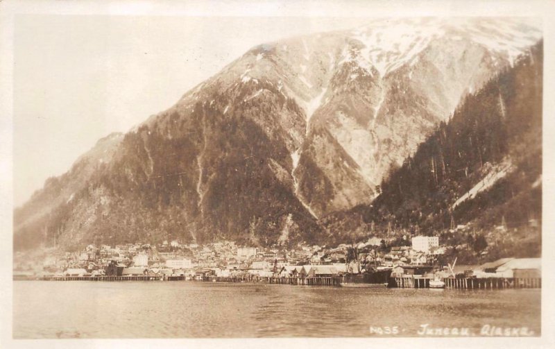 RPPC JUNEAU ALASKA SHORELINE WACO REAL PHOTO POSTCARD (c. 1920s)